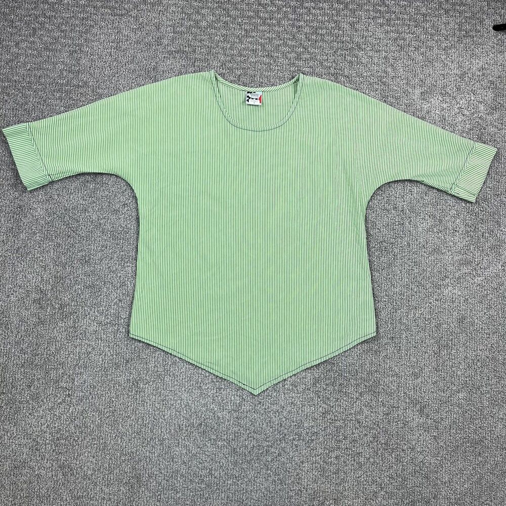 Drawstrings Of Malibu Tunic Top Womens Small Green Stripe Asymmetrical Lagenlook